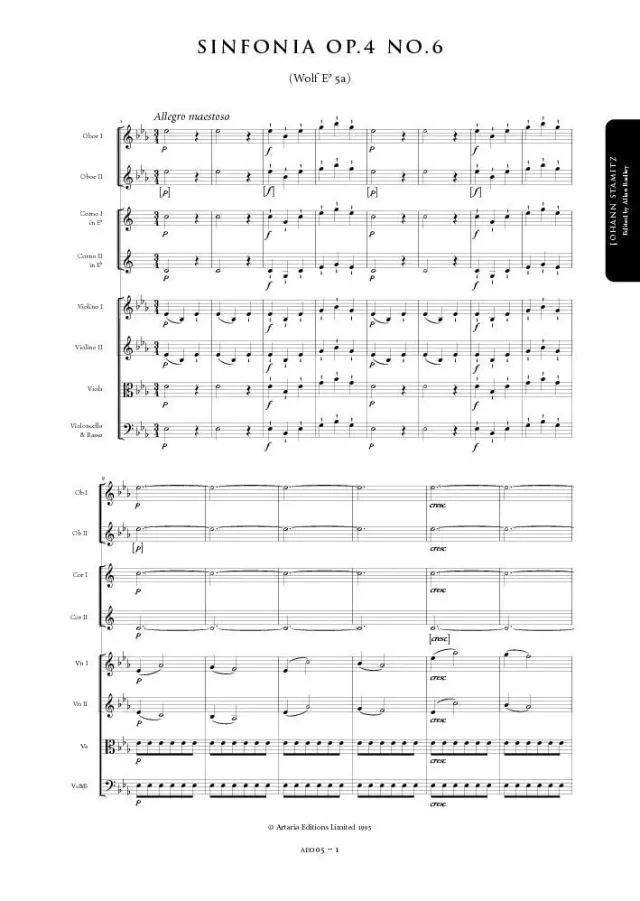 Artaria Symphony in E flat major, Op. 4, No. 6 Wolf Eb 5a AE005 Noten