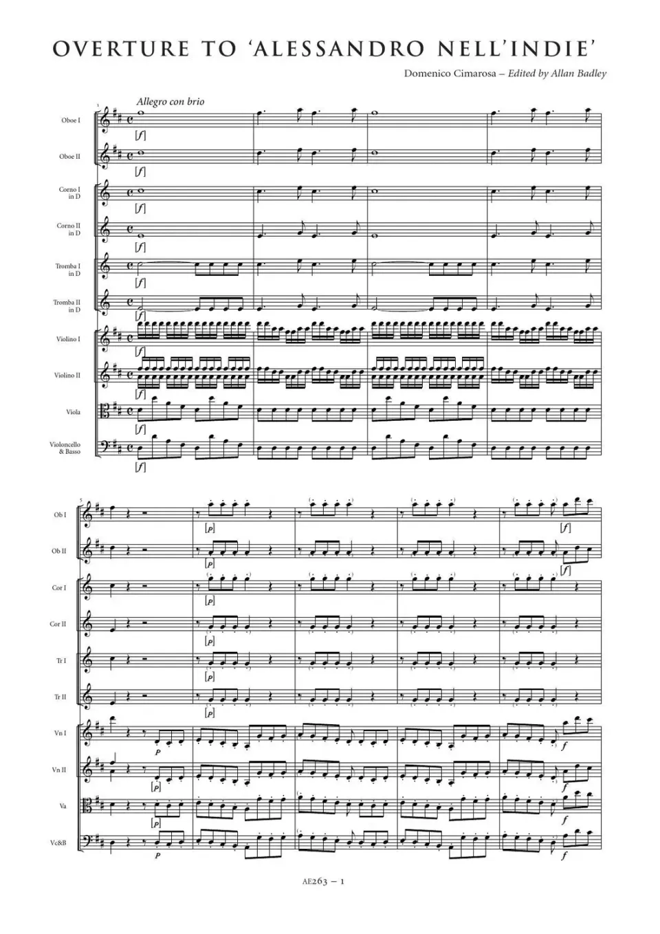 Artaria AE263 Alessandro Ouvertüre Partitur