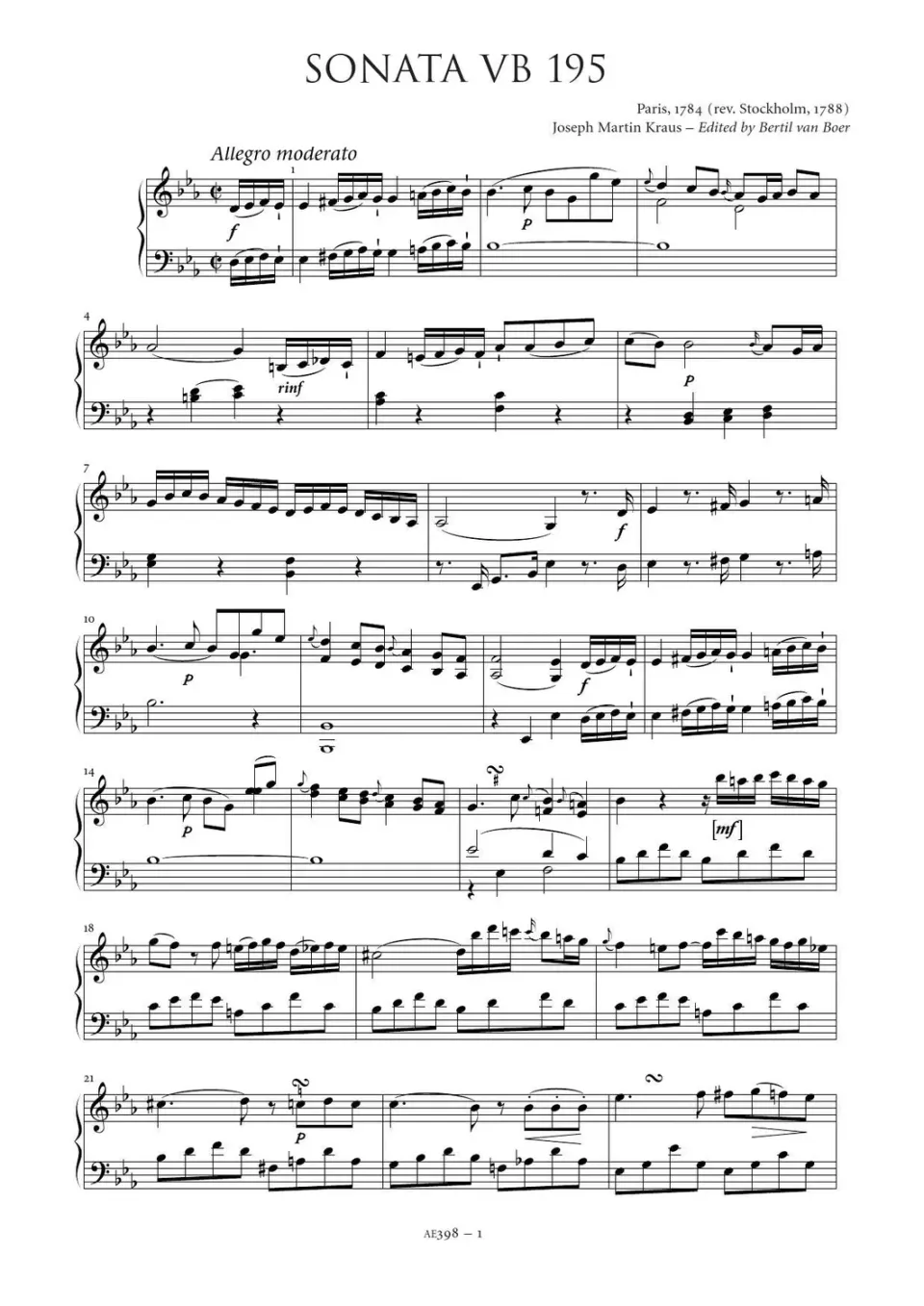 Artaria Kraus 2 Sonaten Fortepiano Noten