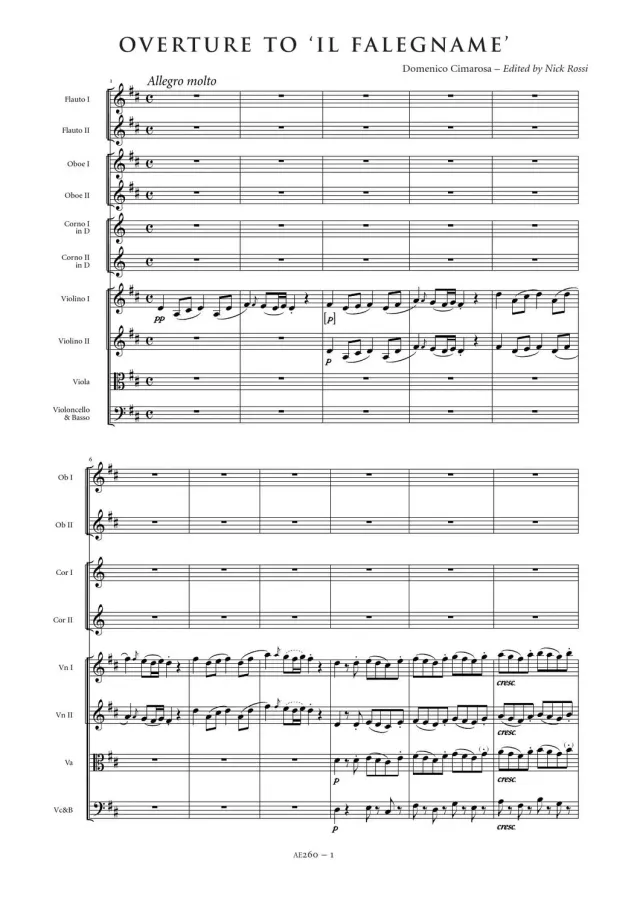 Artaria Cimarosa Overture to 'Il falegname' AE260 Partitur
