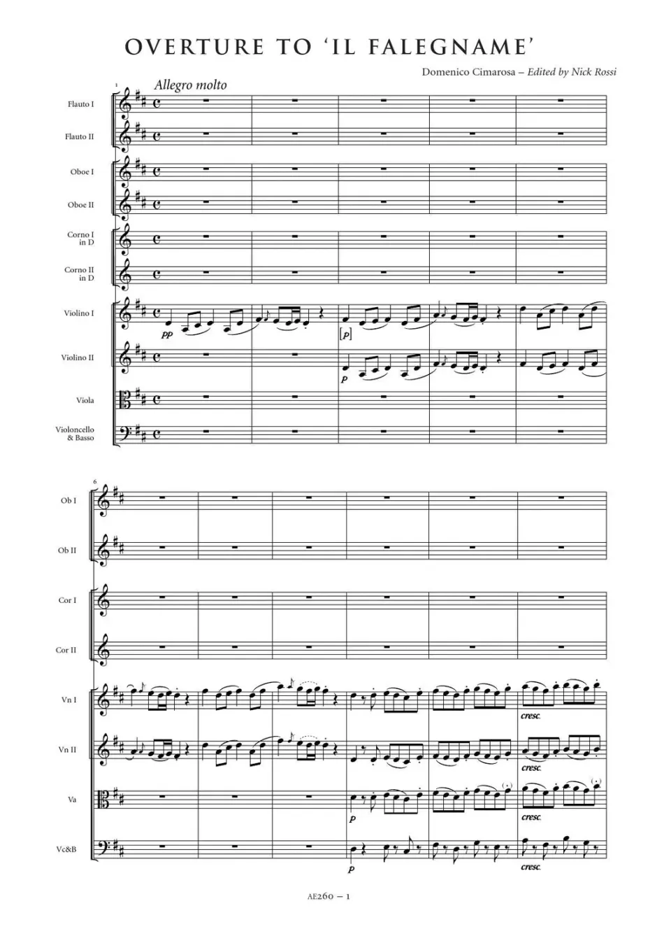Artaria Cimarosa Overture to 'Il falegname' AE260 Partitur