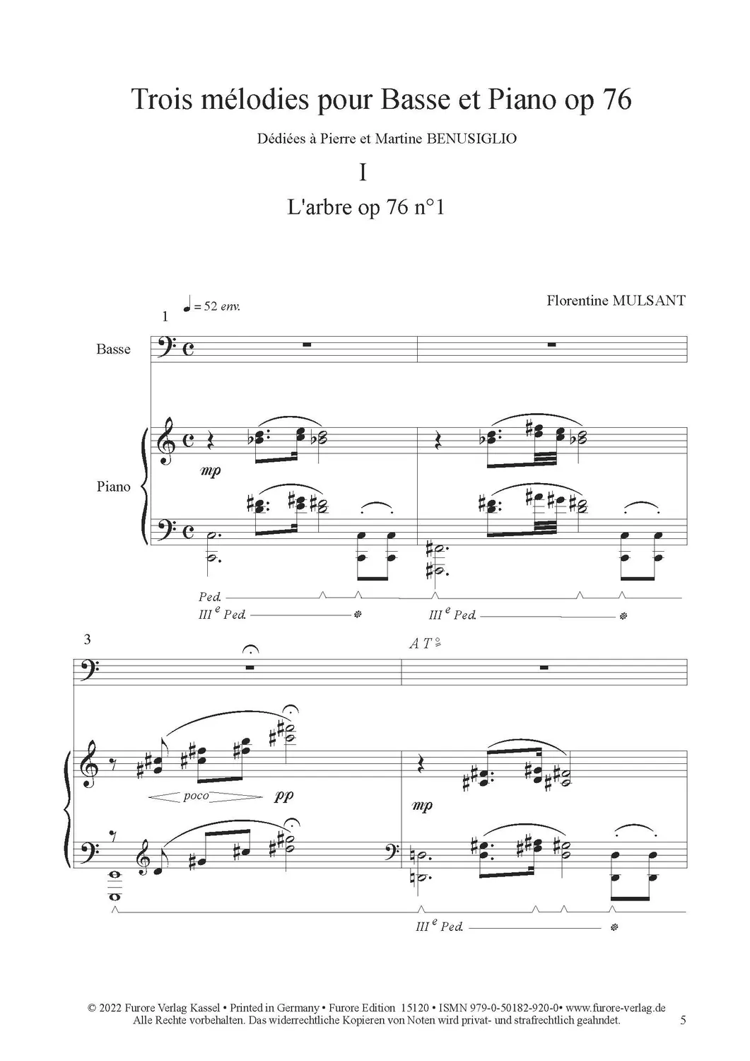 Furore Edition Trois mélodies op. 76 Noten Bass Klavier