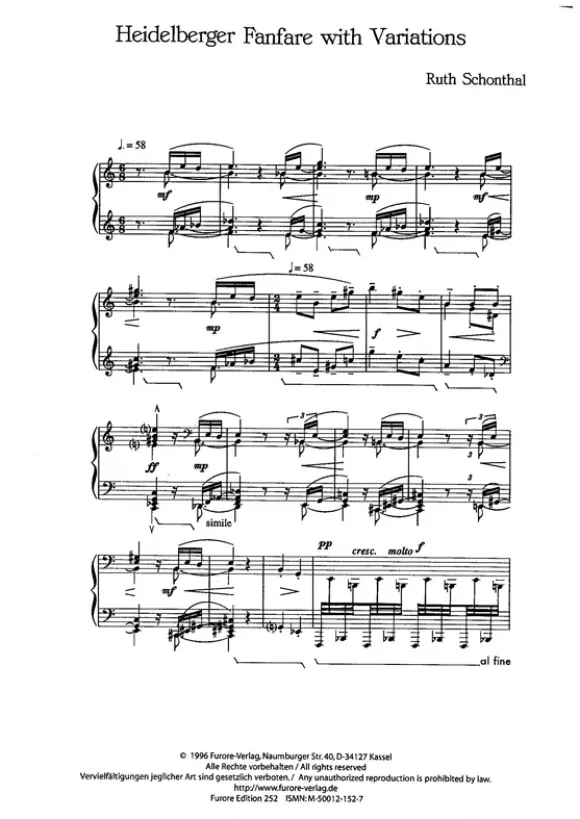 Furore Edition Heidelberger Fanfare Noten Klavier schwer