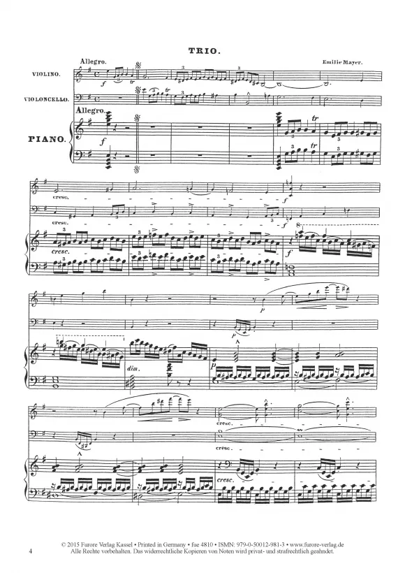 Furore Edition Großes Trio in e-Moll op. 12 Klaviertrio Reprint