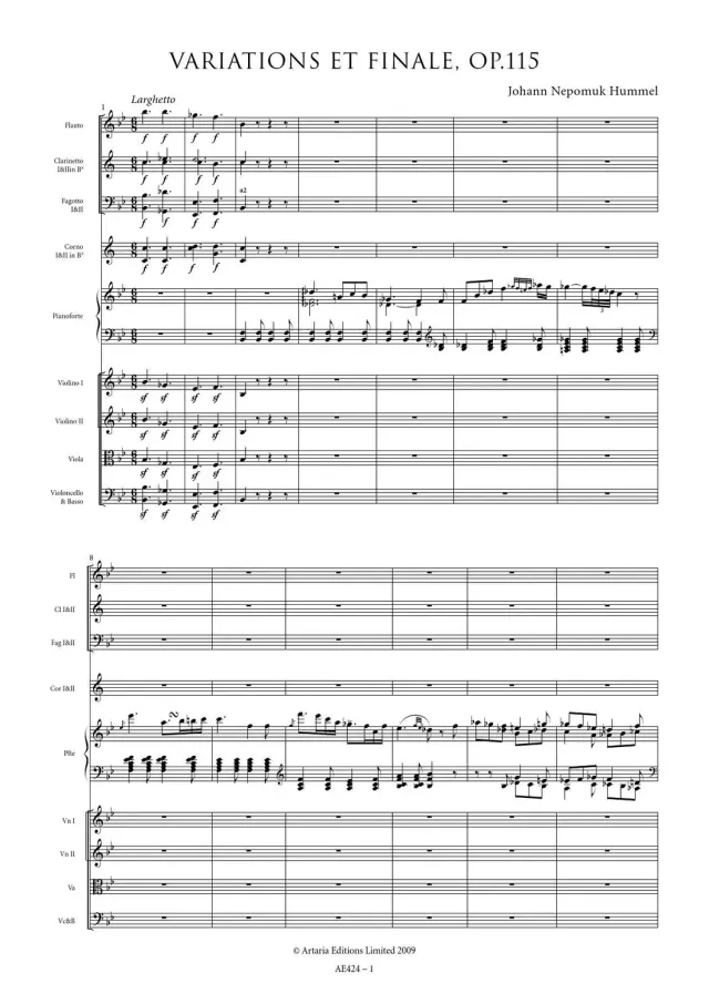 Artaria Hummel Variationen B-Dur op.115 Klavierauszug Klavier