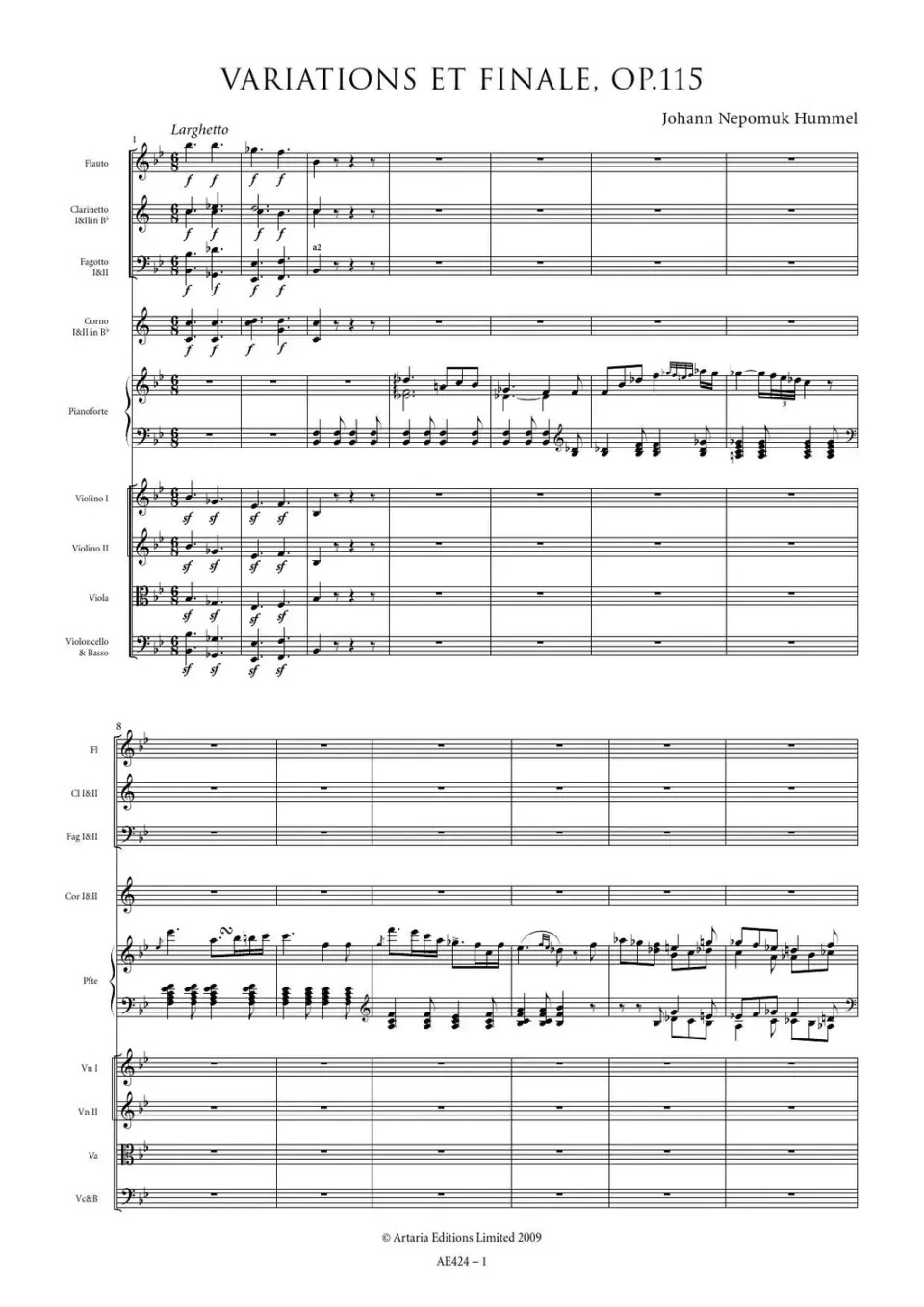 Artaria Hummel Variationen B-Dur op.115 Klavierauszug Klavier