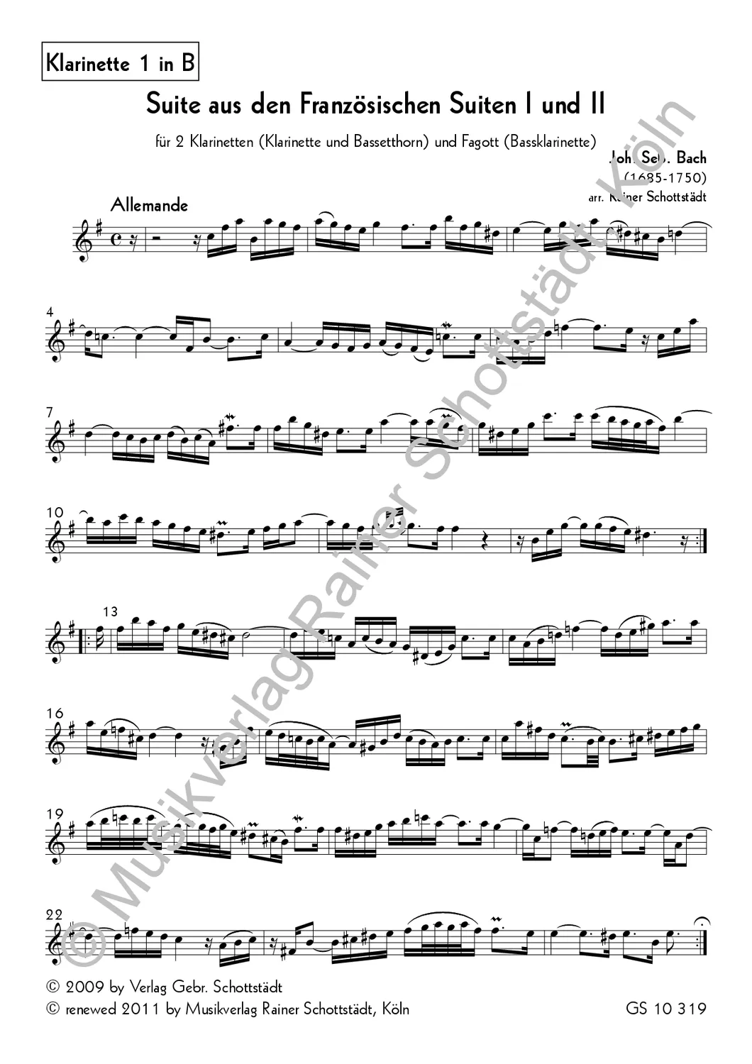 Musikverlag Rainer Schottstädt Suite franz. Suiten 1-2 Noten Klarinette Bh Fg