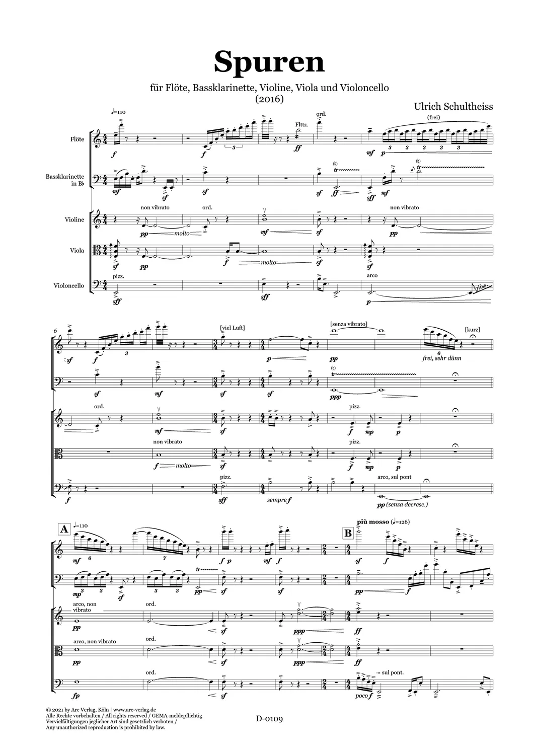Are Musik Verlag Ulrich Schultheiss Spuren Partitur und Stimmen