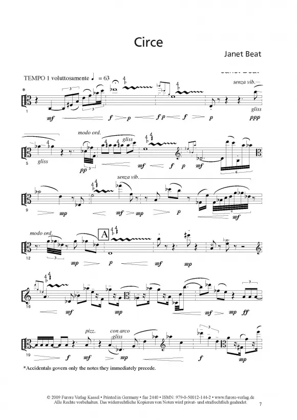 Furore Edition Circe Partitur für Viola solo