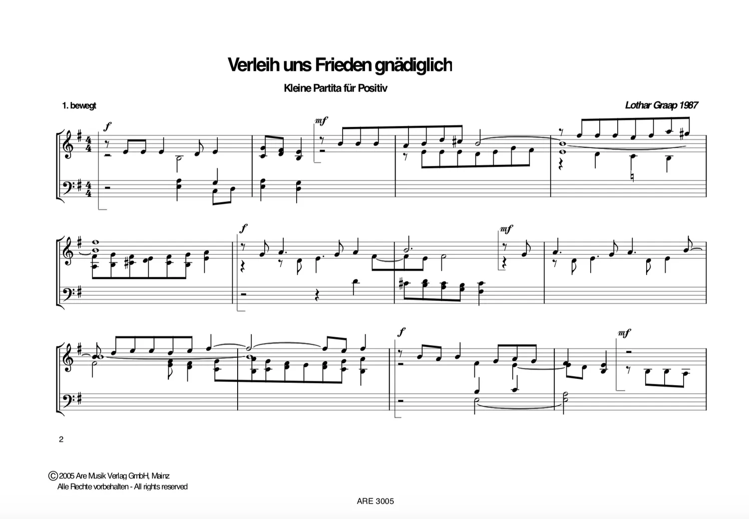 Are Musik Verlag Graap Verleih uns Frieden Orgelnoten