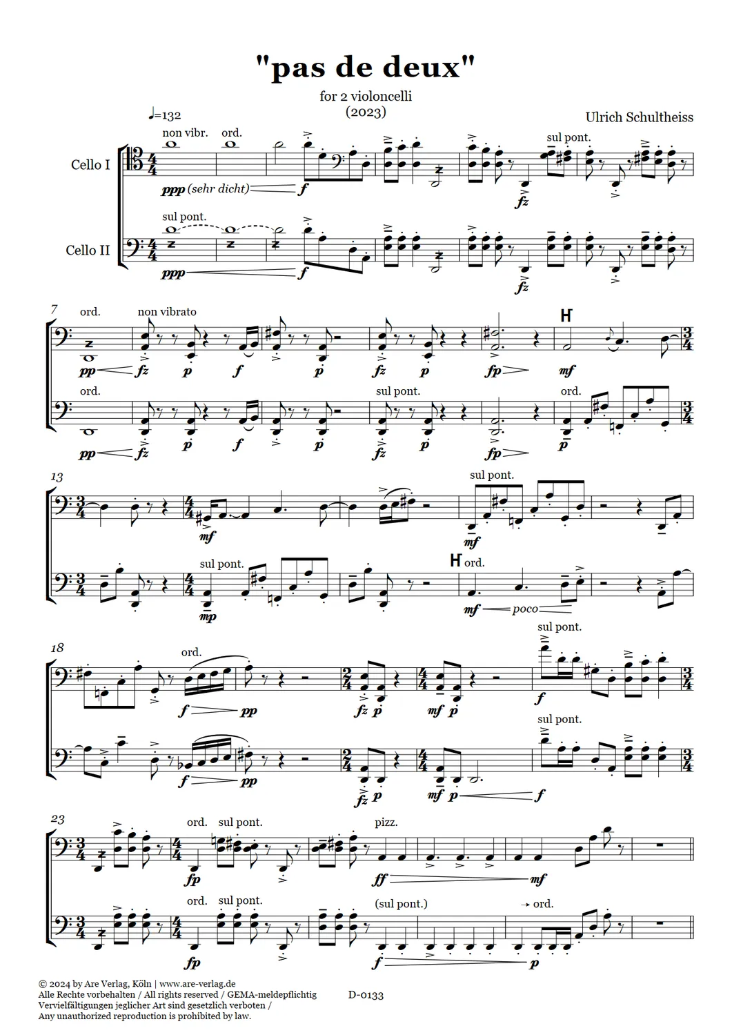 Are Musik Verlag Schultheiss pas de deux 2 Celli Noten