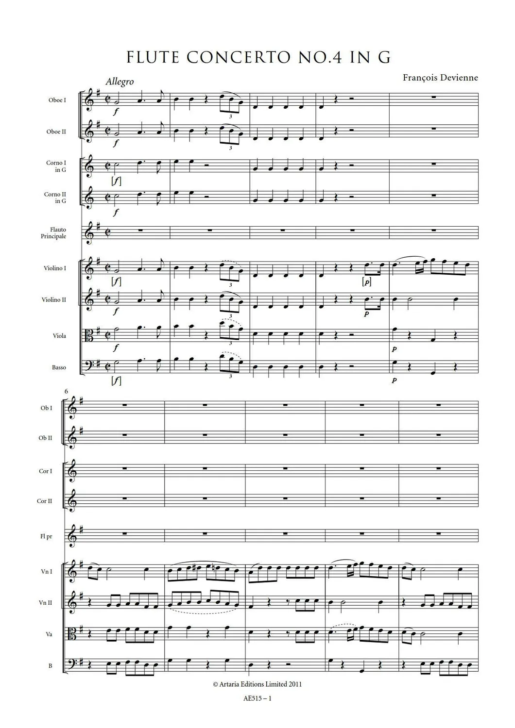 Artaria Devienne Flötenkonzerte Nr. 1–12 Noten