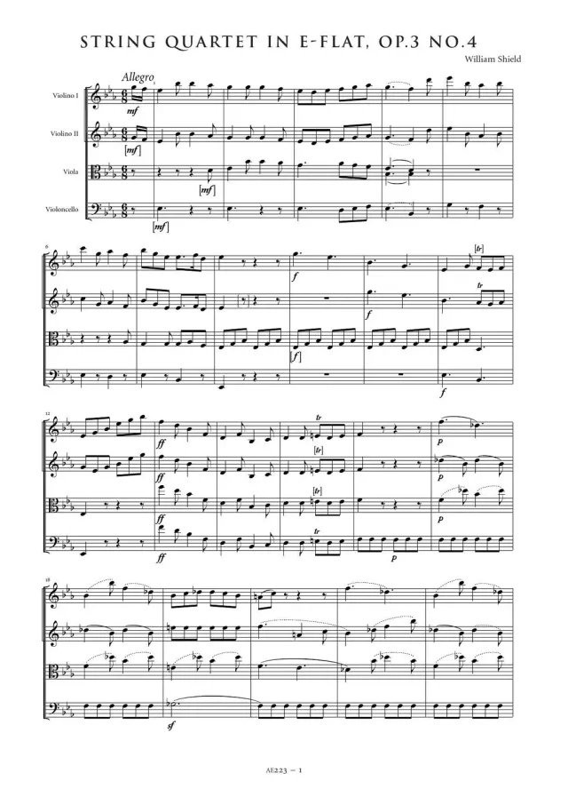 Artaria Shield Streichquartett Op.3 Nr.4 Es-Dur Noten