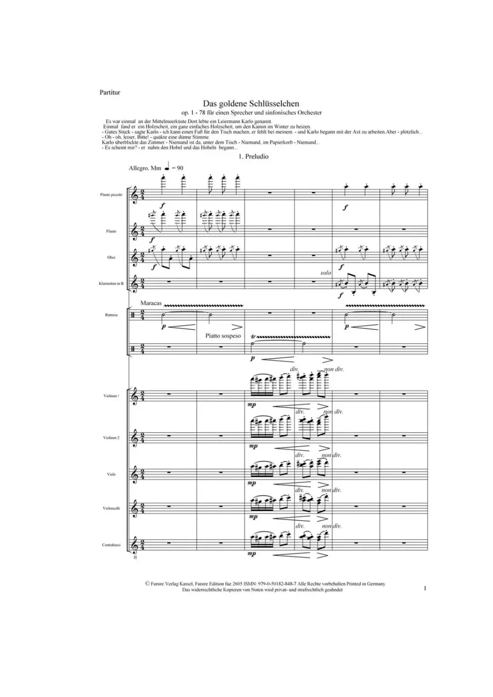 Furore Edition Das goldene Schüsselchen op. 78 Partitur Orchester