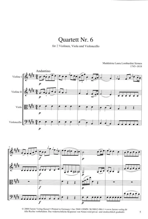 Furore Edition String Quartet No. 6 E-Dur Streichquartett