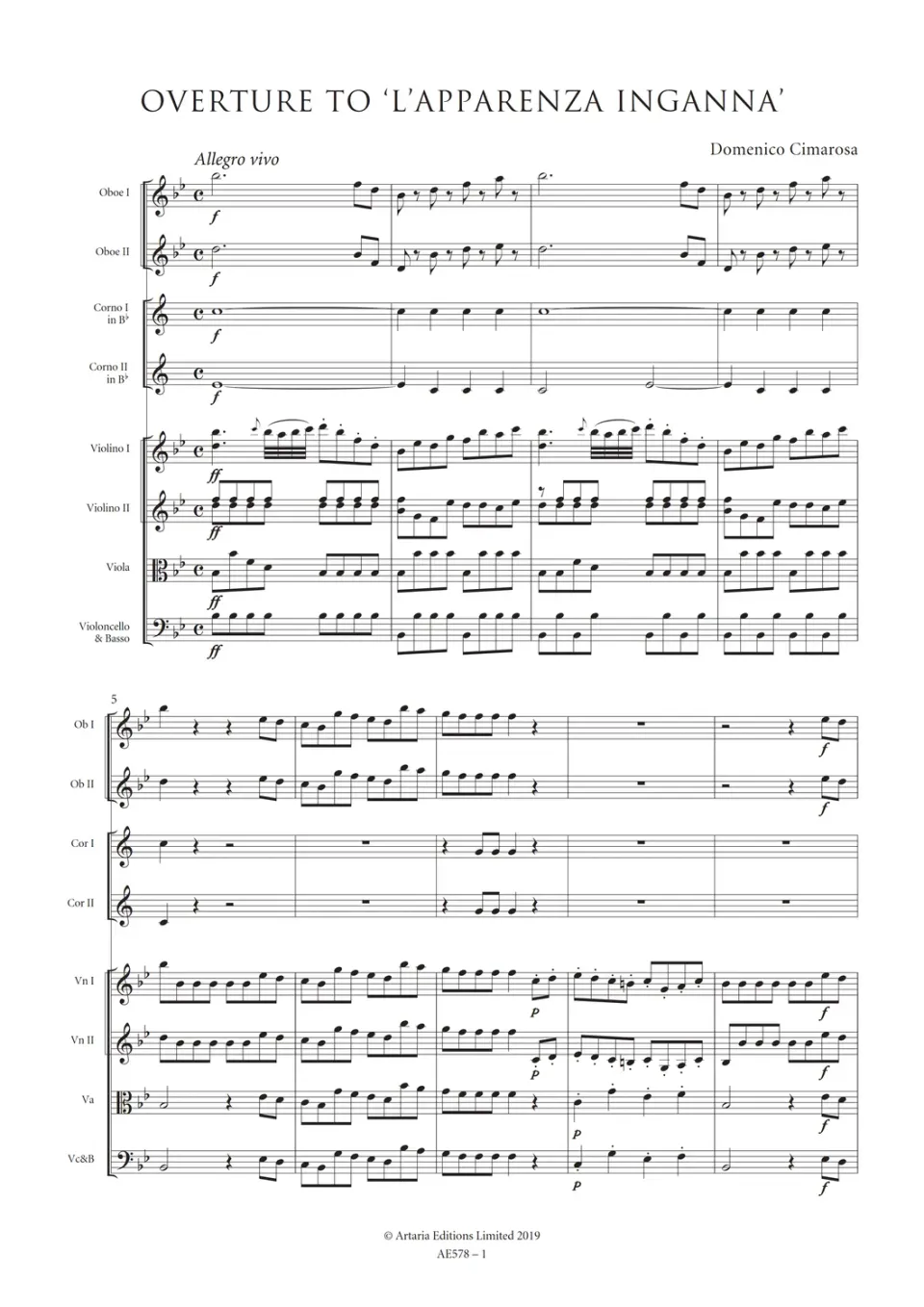 Artaria Cimarosa Ouvertüre LApprenza inganna Noten Orchester