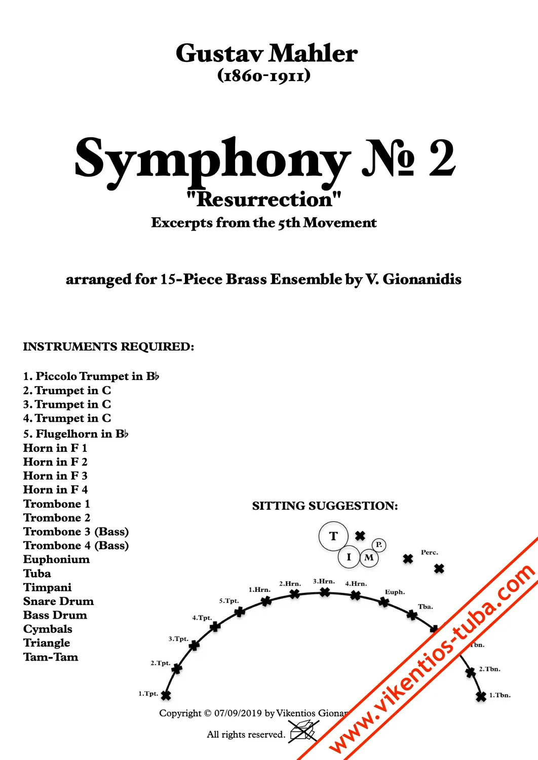 Vikentios Gionanidis Mahler Sinfonie Nr. 2 Noten Blechbläser 15er