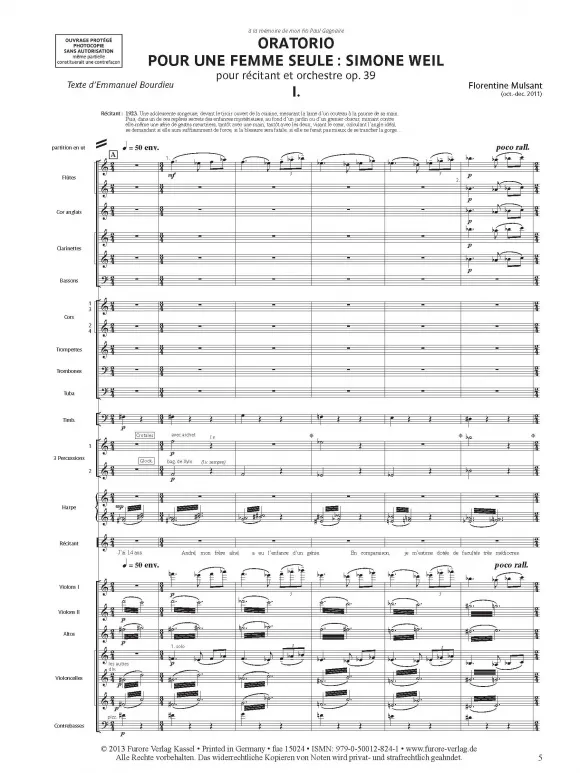 Furore Edition Oratorio pour une femme seule: Simone Weil Partitur