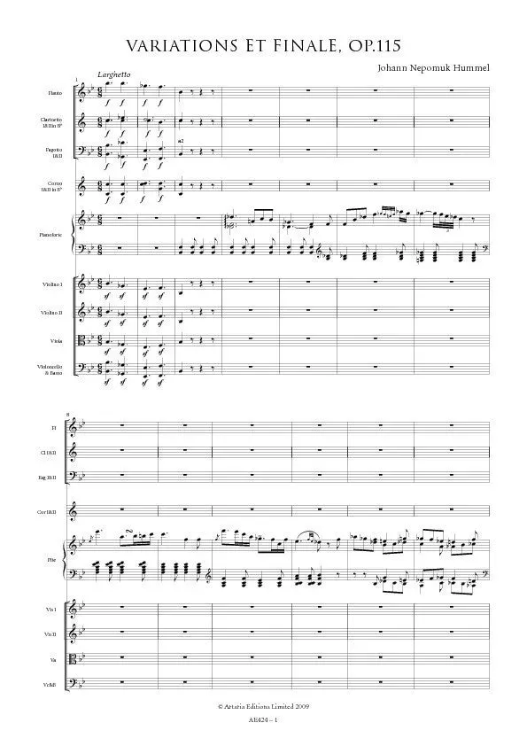 Artaria Hummel Variationen Finale B-Dur Op.115 Noten