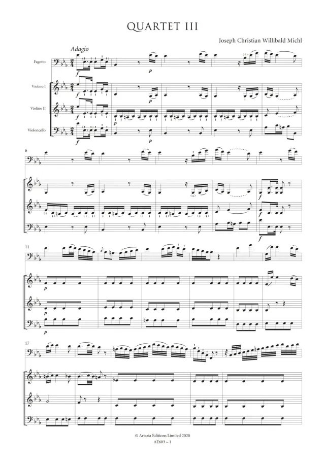 Artaria Michl Quartet in E-flat major for Bassoon and Strings