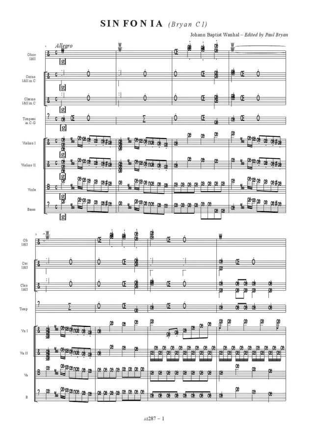 Artaria Wanhal Sinfonie C-Dur Bryan C1 Noten Orchester