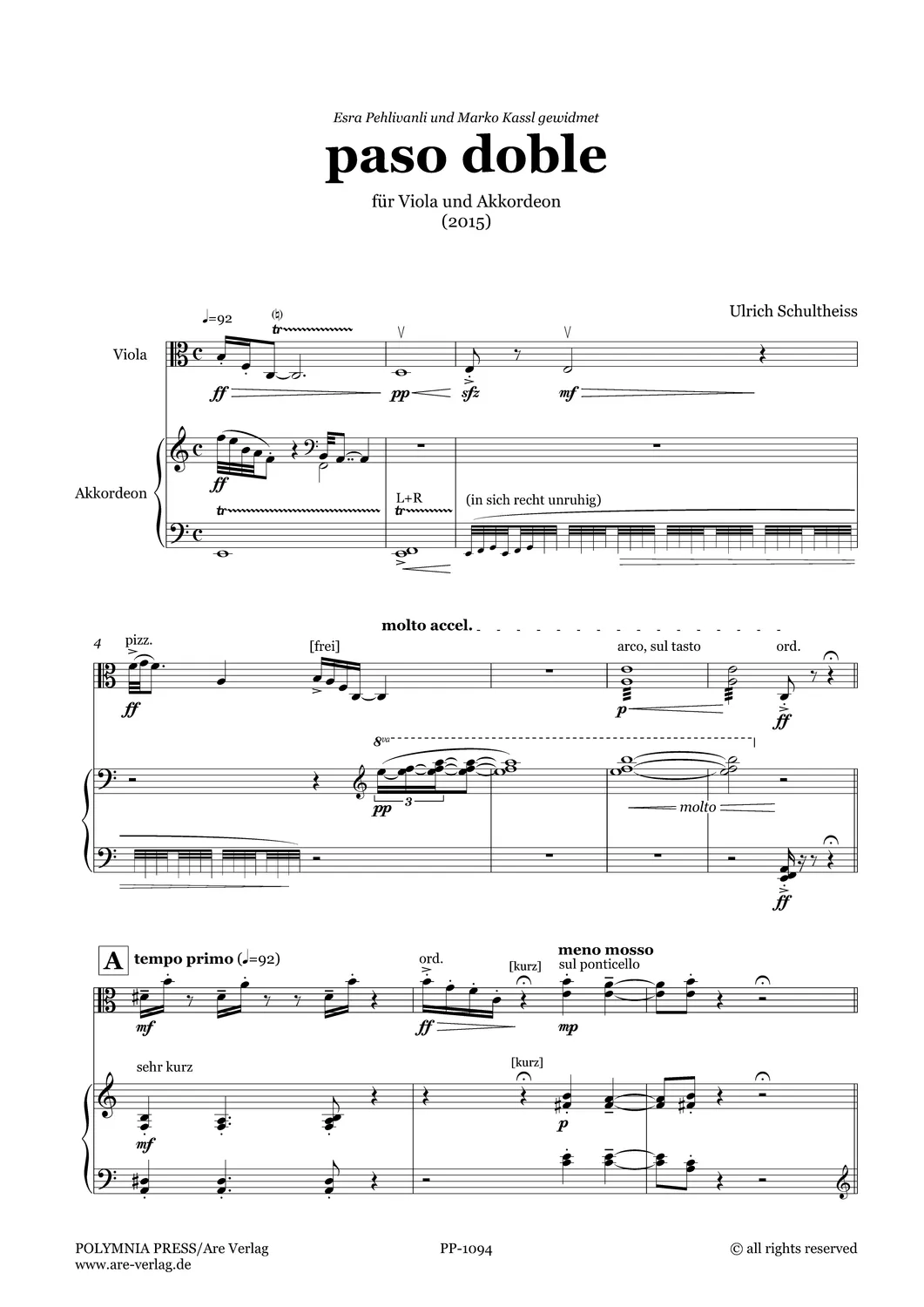 Are Musik Verlag Schultheiss paso doble Noten Viola Akkordeon