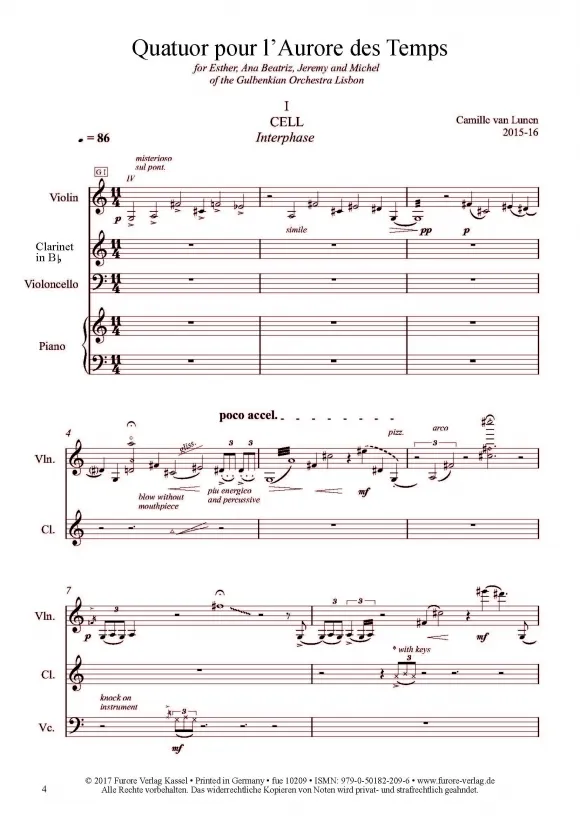Furore Edition Quatuor pour l’Aurore des Temps Quartett