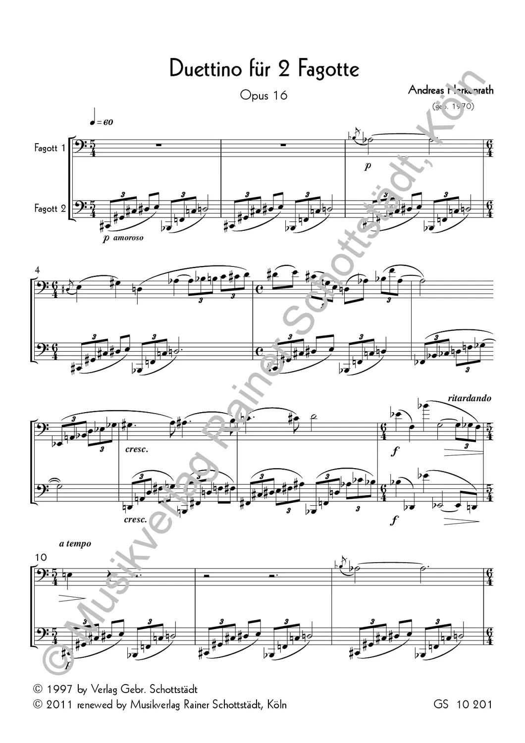 Musikverlag Rainer Schottstädt Duettino op.16 Noten 2 Fagotte
