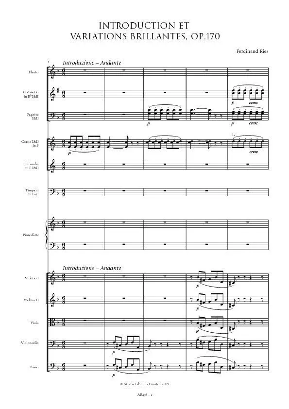 Artaria Ries Introduction Variations Op.170 Noten