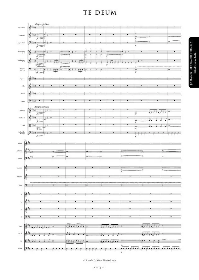 Artaria Hummel Te Deum D-Dur AE419 Chorpartitur Chor Orchester