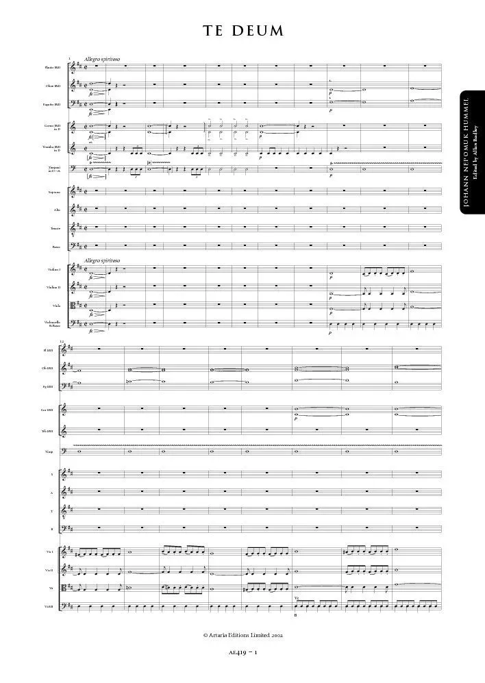 Artaria Hummel Te Deum D-Dur AE419 Chorpartitur Chor Orchester