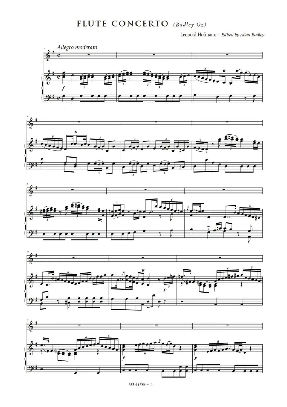 Artaria AE145 Hofmann Flötenkonzert G-Dur Klavierauszug