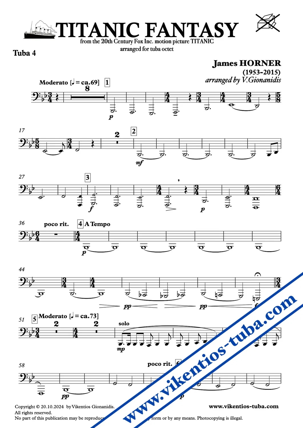 Vikentios Gionanidis Titanic Fantasy Horner Noten Tuba-Oktett