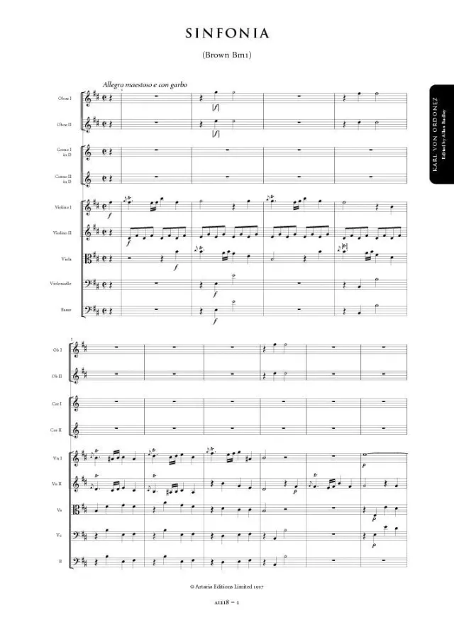 Artaria Ordonez Sinfonie h-Moll Brown Bm1 AE118 Partitur