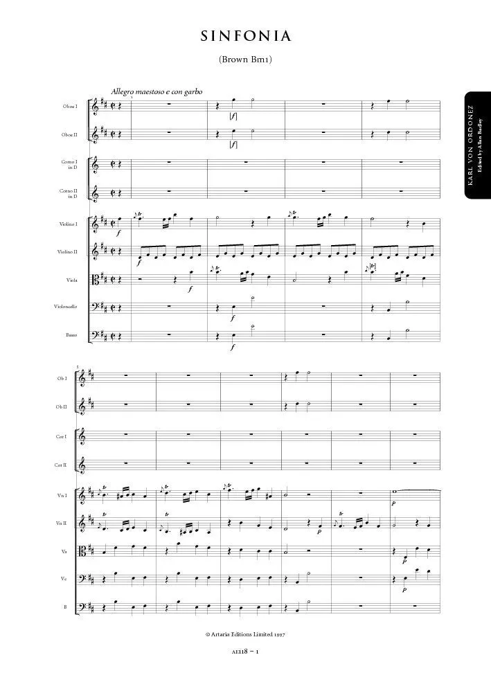 Artaria Ordonez Sinfonie h-Moll Brown Bm1 AE118 Partitur