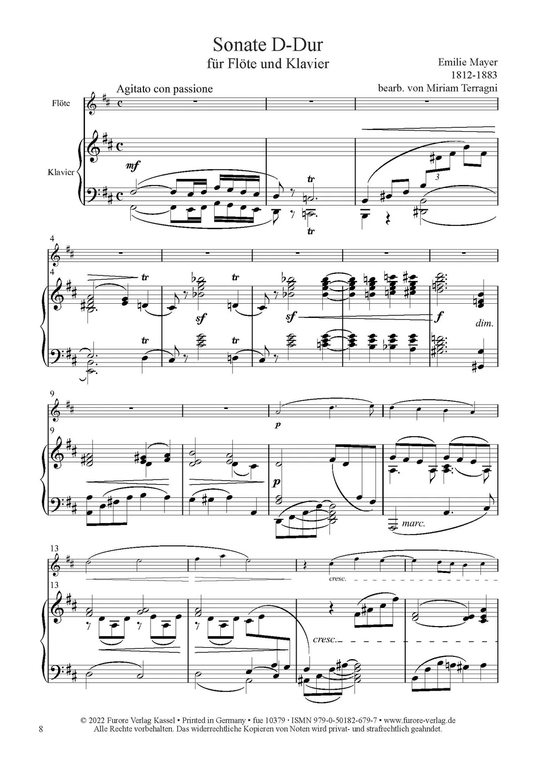 Furore Edition Sonate D-Dur Noten für Flöte und Klavier