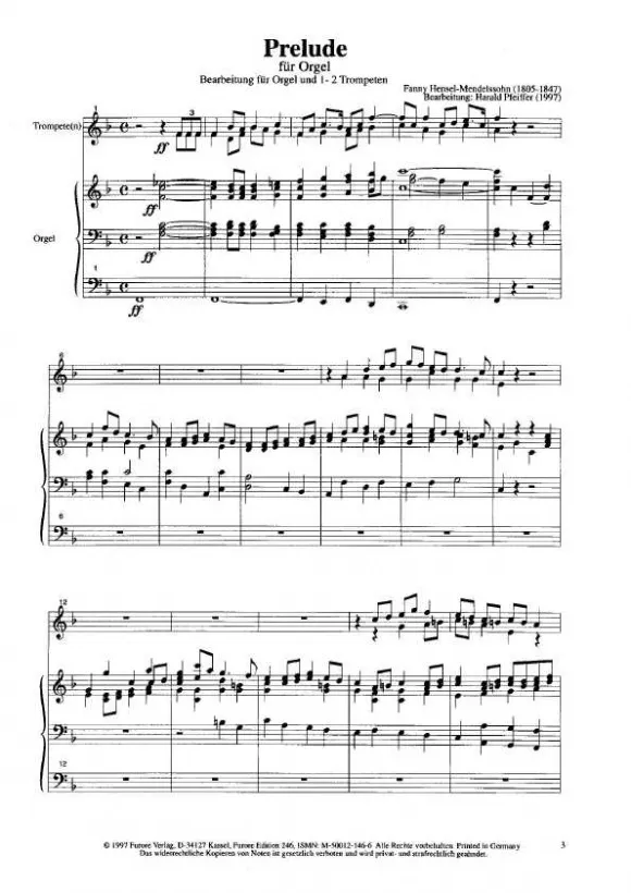 Furore Edition Prelude F Major for organ and 1-2 trumpets Partitur und Stimmen