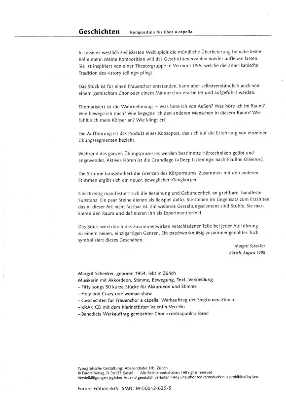 Furore Edition Geschichten Chorpartitur für Frauenchor