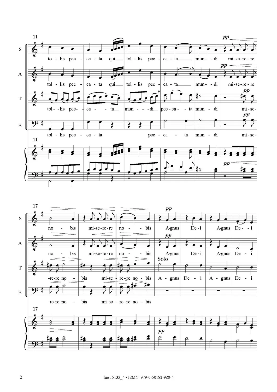 Furore Edition Agnus Dei für 4-st. gemischten Chor Chornote