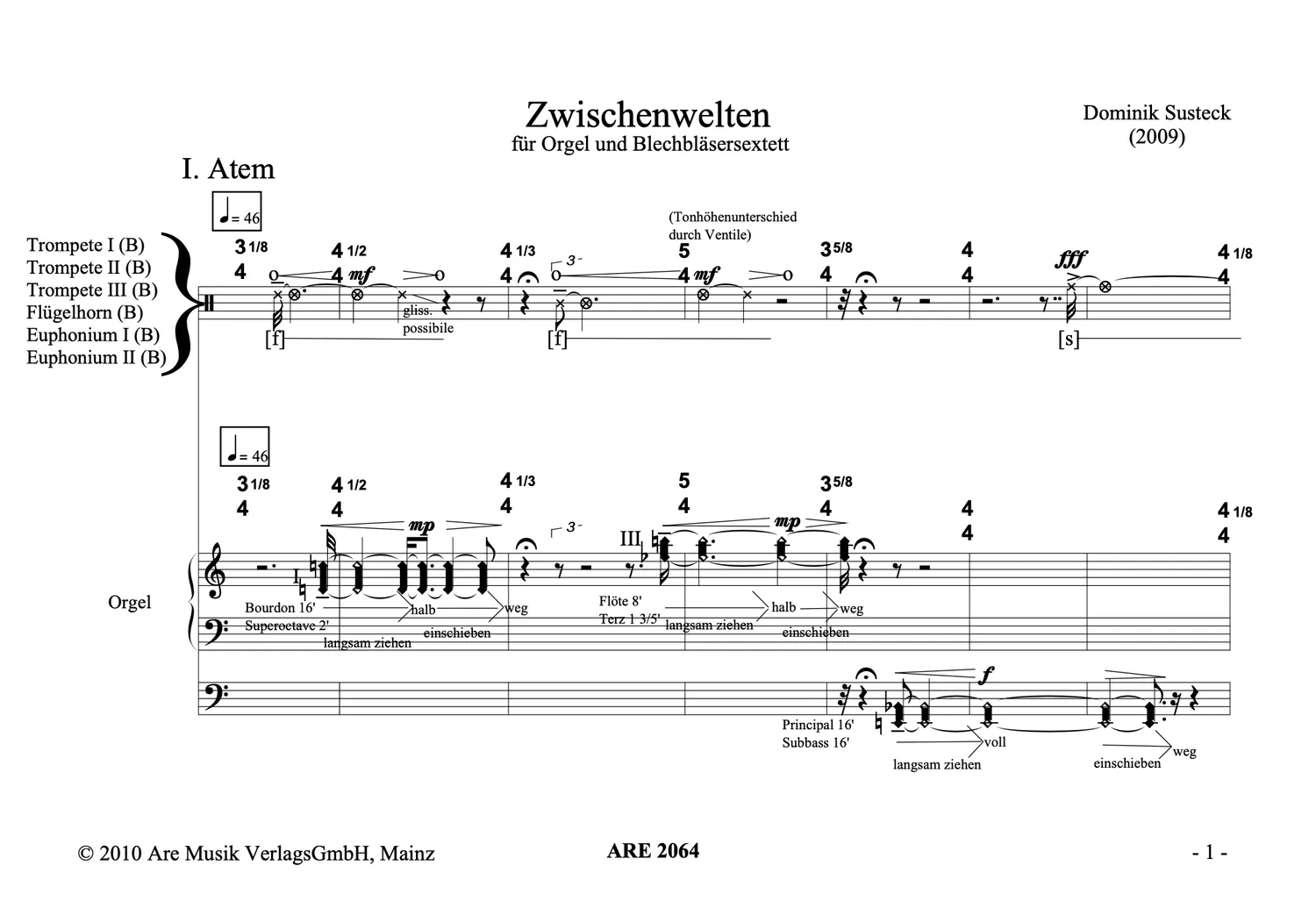Are Musik Verlag Zwischenwelten Orgel Blechbläser Noten