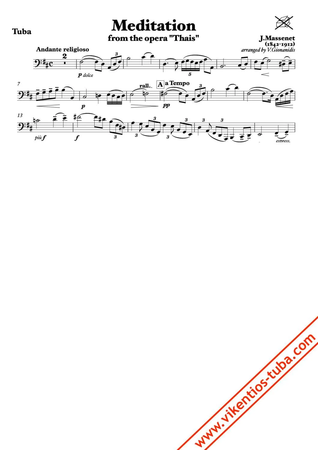 Vikentios Gionanidis Meditation Thaïs Noten für Tuba und Klavier