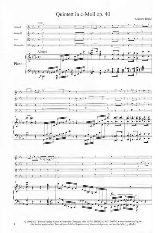 Furore Edition Klavierquintett c-Moll op. 40 Partitur und Stimmen