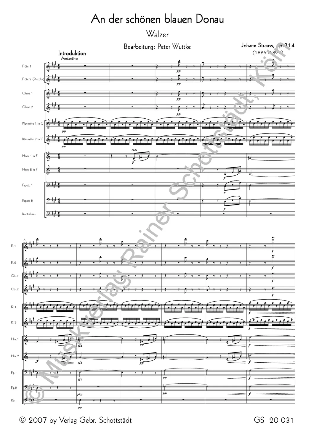 Musikverlag Rainer Schottstädt Blaue Donau op.314 Noten Bläser