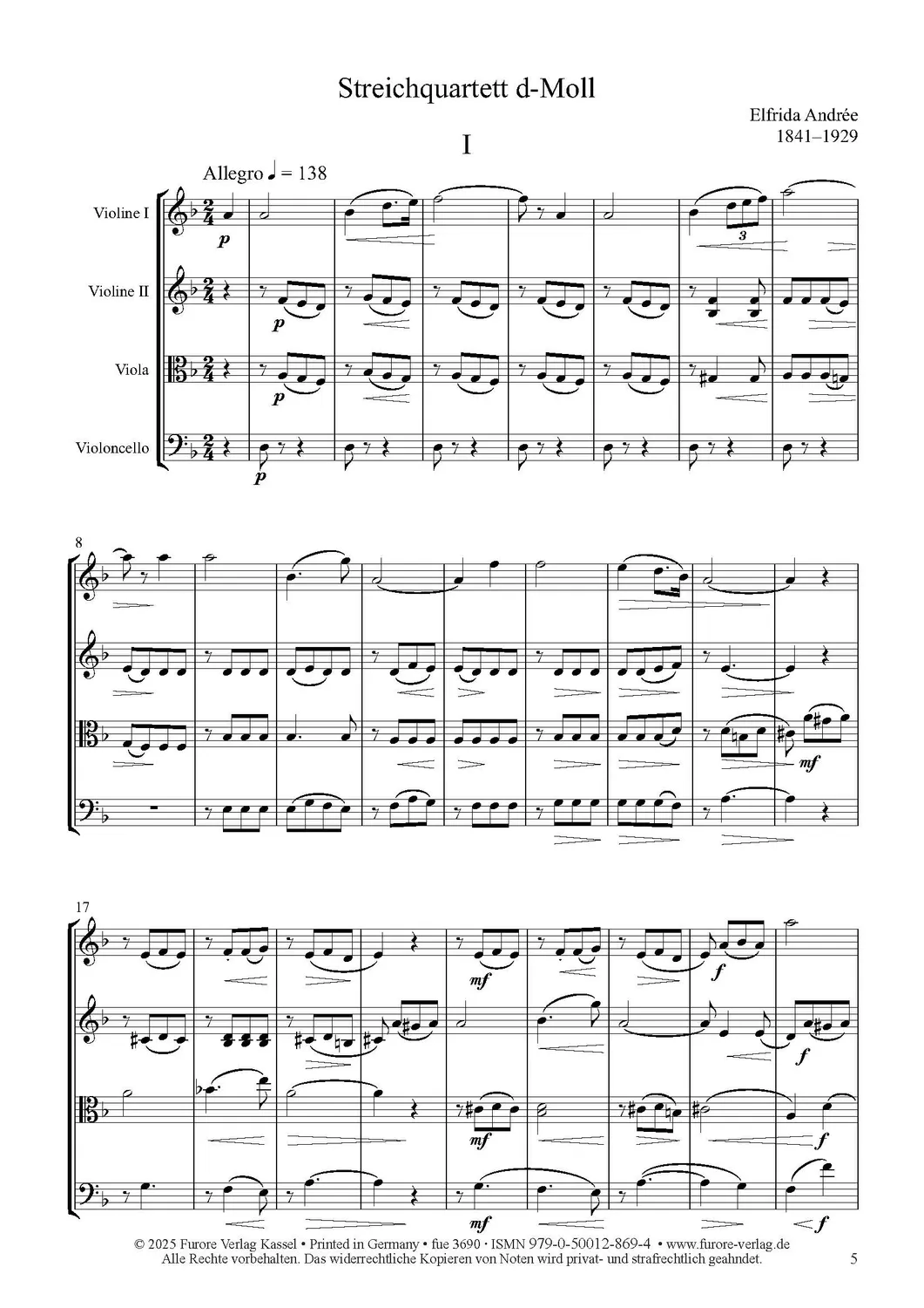 Furore Edition String Quartet 1887 Streichquartett Noten