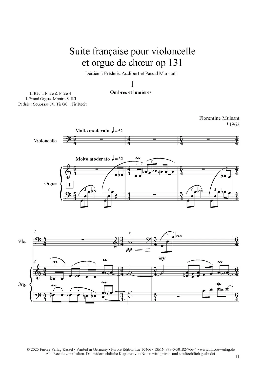 Furore Edition Suite française Violoncello Chororgel Noten