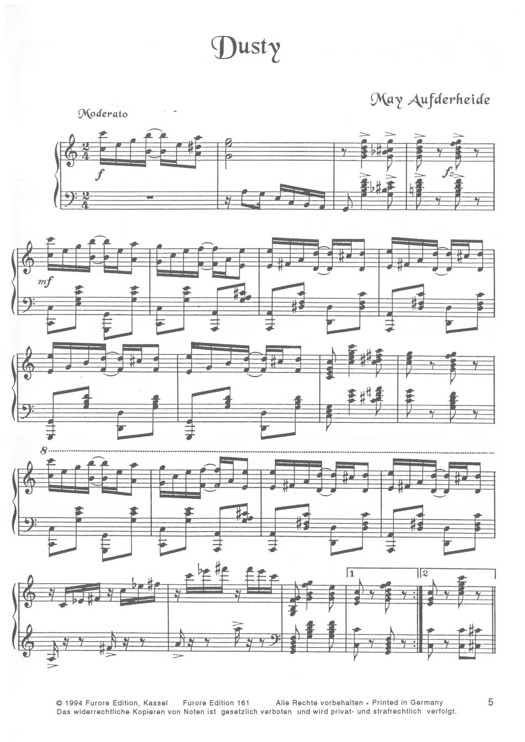 Furore Edition Ragtimes Noten Klavier Sammlung 8 Stücke