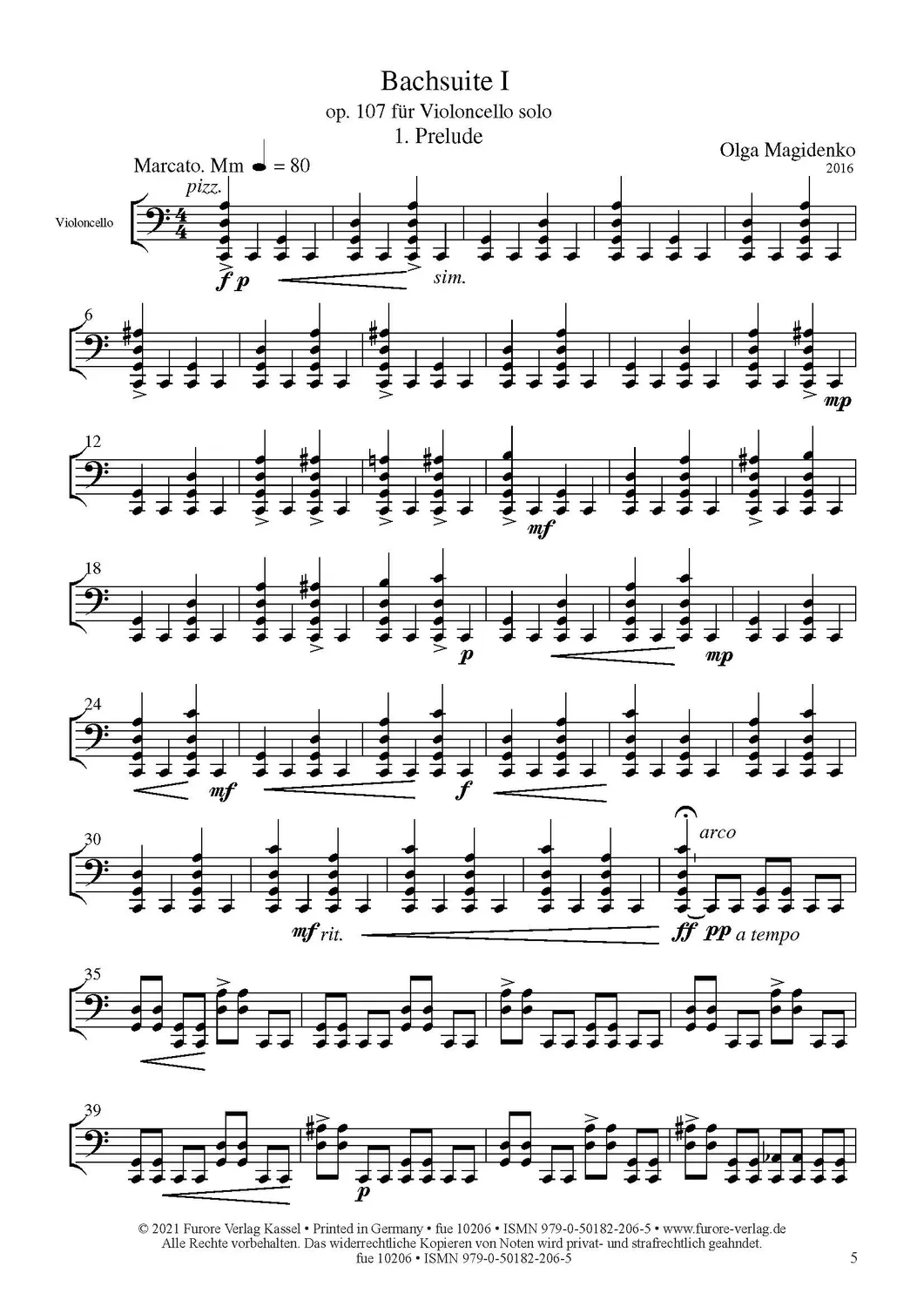 Furore Edition Bachsuiten I-III Noten für Cello solo