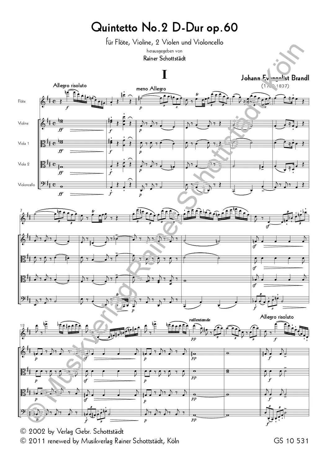 Musikverlag Rainer Schottstädt Quintetto Nr. 2 D-dur op. 60 Noten