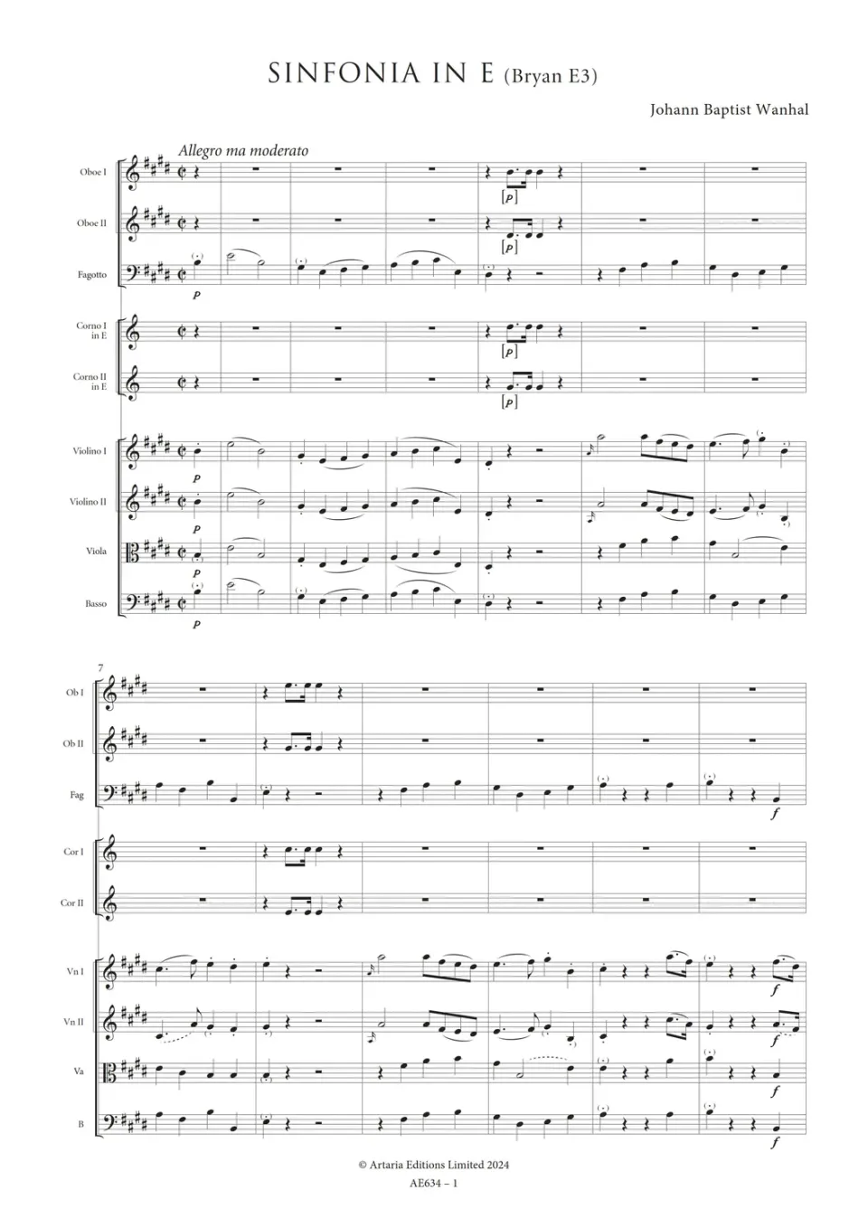 Artaria Wanhal Sinfonia in E major (Bryan E3)