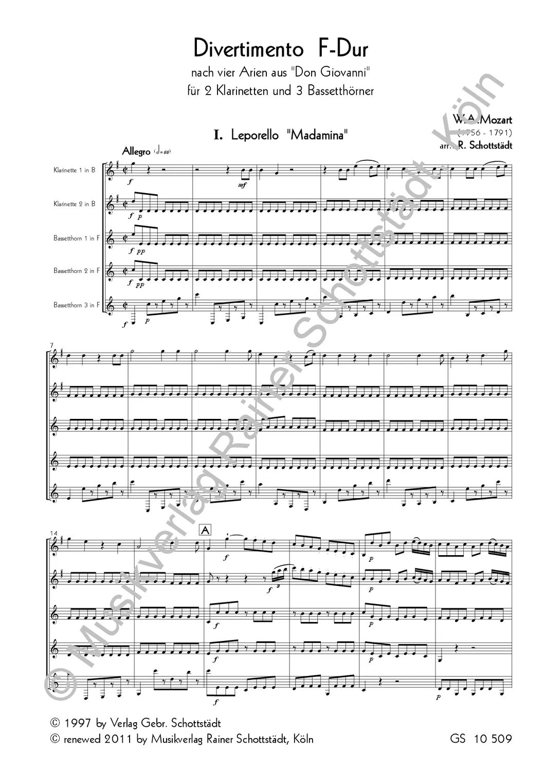 Schottstädt Divertimento Don Giovanni Noten 2 Klarinetten Bassetthorn